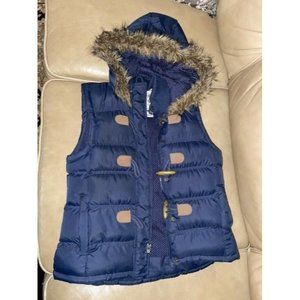 Tokoyo Laundry Women's Blue Medium Vest Fur Hood Puffer Ships Fast Free Same Day